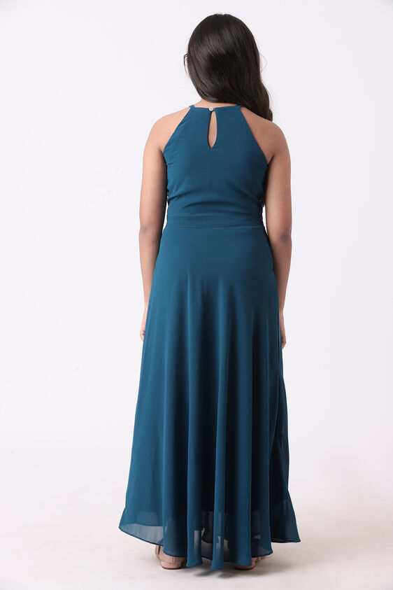 Teal Solid Flared Gown, Teal, image 5